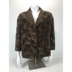 Vintage Crushed‎ Brown Velvet Jacket Domino New York Womens Union Made 44" Chest